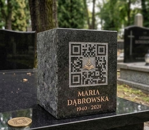 Szklana tabliczka QR na nagrobku